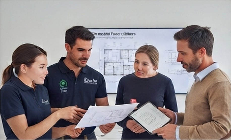 Équipe EES présentant des plans à un client